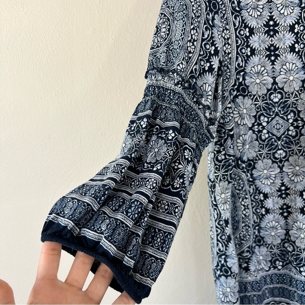 Anthropologie Fig & Flower Bohemian Rayon Balloon Sleeve Tunic Blouse L - Picture 3 of 13